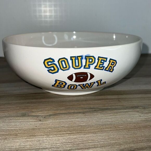 1990 Roman Souper Bowl, Bowl Touch Down Snacks Popcorn Noodles Salad White Green - Picture 8 of 10
